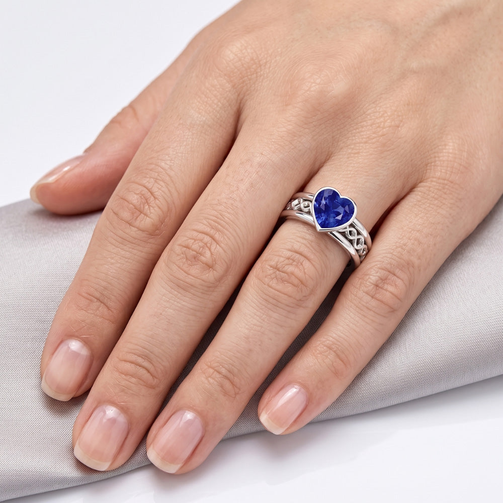 Natural Real ( Not Lab Grown )  Solitaire Bezel Heart Shaped Sapphire Ring 2.50 Carats Infinity Style