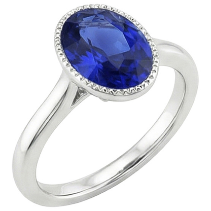 Natural Real ( Not Lab Grown )  Solitaire Bezel Set Ceylon Sapphire Ring Oval White Gold 3 Carats