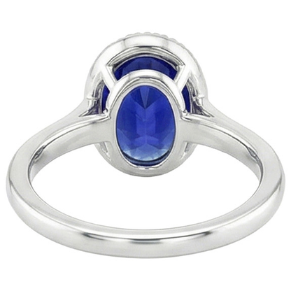 Natural Real ( Not Lab Grown )  Solitaire Bezel Set Ceylon Sapphire Ring Oval White Gold 3 Carats