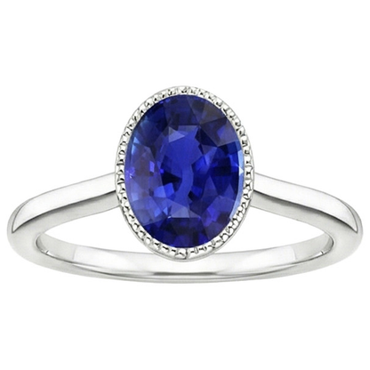Natural Real ( Not Lab Grown )  Solitaire Bezel Set Ceylon Sapphire Ring Oval White Gold 3 Carats