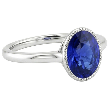 Natural Real ( Not Lab Grown )  Solitaire Bezel Set Ceylon Sapphire Ring Oval White Gold 3 Carats