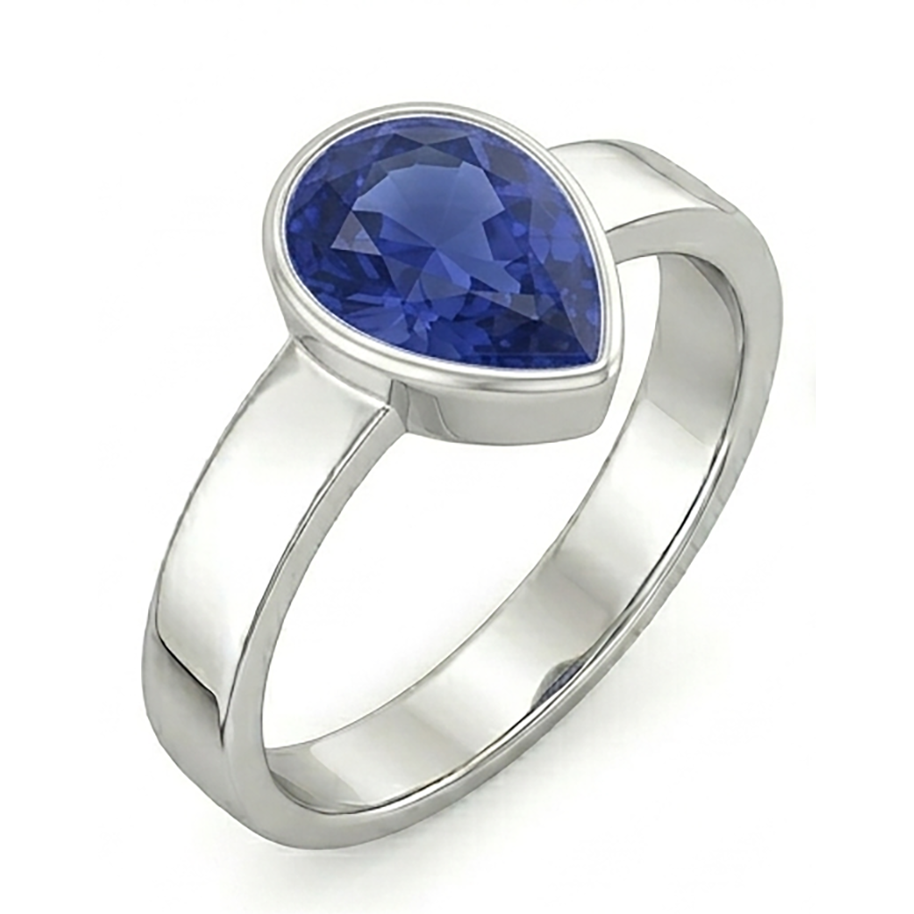 Natural Real ( Not Lab Grown )  Solitaire Bezel Set Gents Ring Pear Cut Blue Sapphire 2.50 Carats