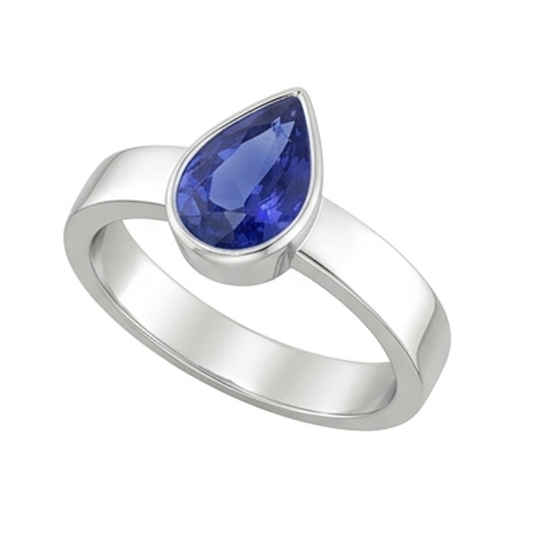 Natural Real ( Not Lab Grown )  Solitaire Bezel Set Gents Ring Pear Cut Blue Sapphire 2.50 Carats