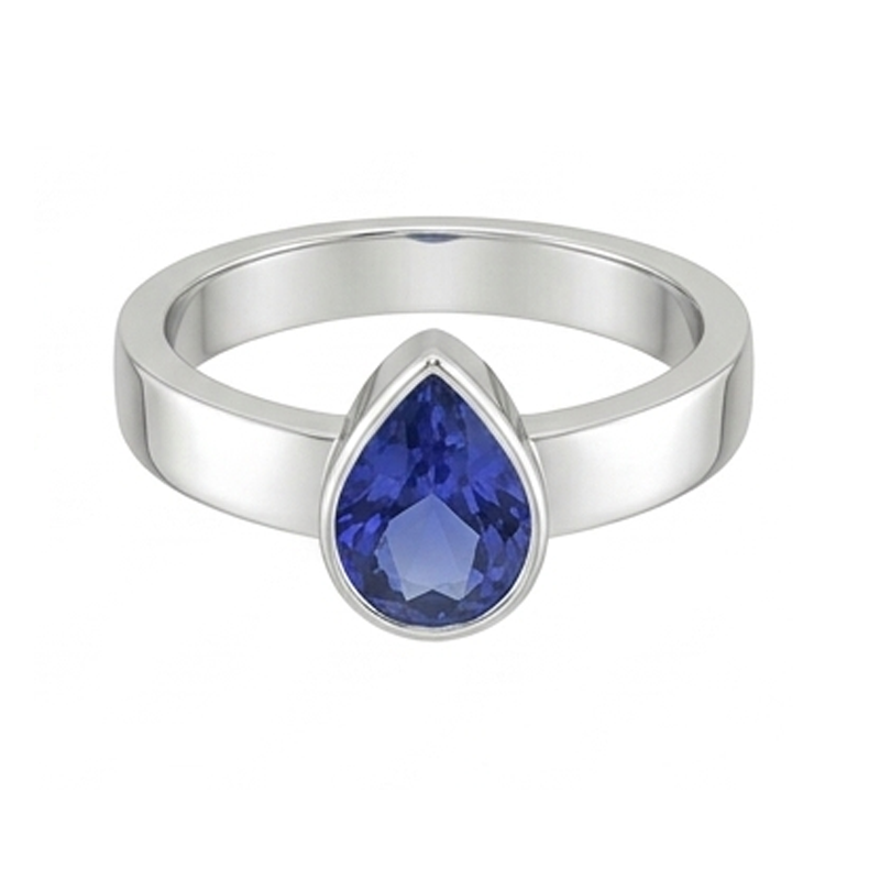 Natural Real ( Not Lab Grown )  Solitaire Bezel Set Gents Ring Pear Cut Blue Sapphire 2.50 Carats