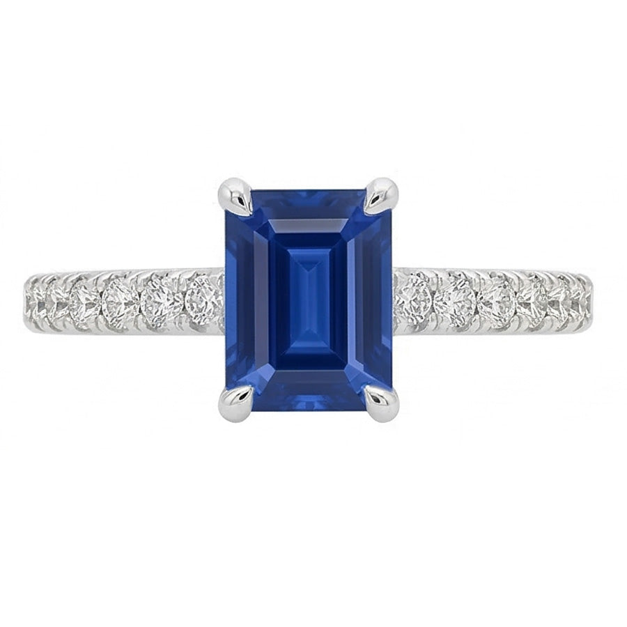 Natural Real ( Not Lab Grown )  Solitaire Blue Gemstone Sapphire With Accents Ring 2.50 Carats Pave