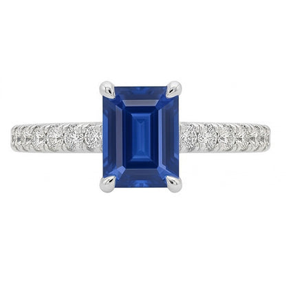 Natural Real ( Not Lab Grown )  Solitaire Blue Gemstone Sapphire With Accents Ring 2.50 Carats Pave