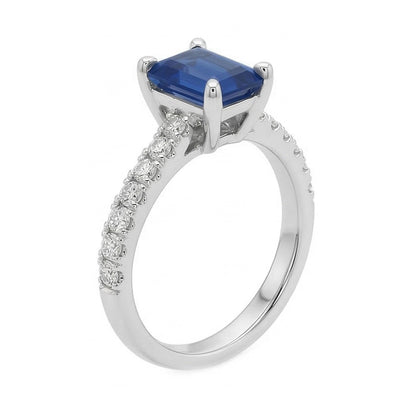 Natural Real ( Not Lab Grown )  Solitaire Blue Gemstone Sapphire With Accents Ring 2.50 Carats Pave