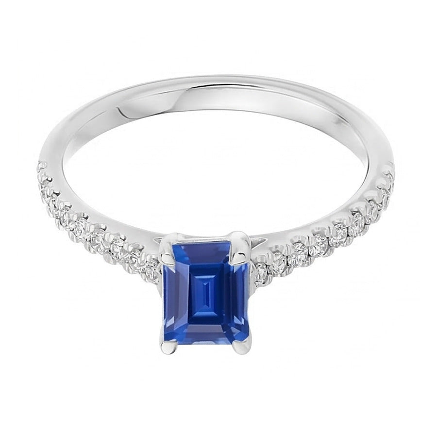 Natural Real ( Not Lab Grown )  Solitaire Blue Gemstone Sapphire With Accents Ring 2.50 Carats Pave