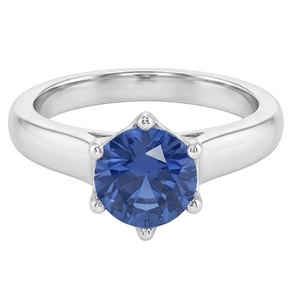 Natural Real ( Not Lab Grown )  Solitaire Blue Sapphire Gemstone Ring 2 Carats White Gold