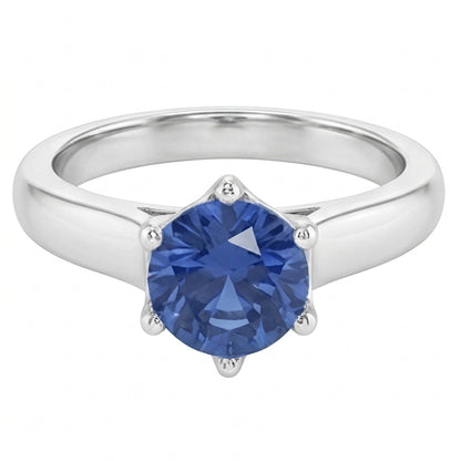 Natural Real ( Not Lab Grown )  Solitaire Blue Sapphire Gemstone Ring 2 Carats White Gold