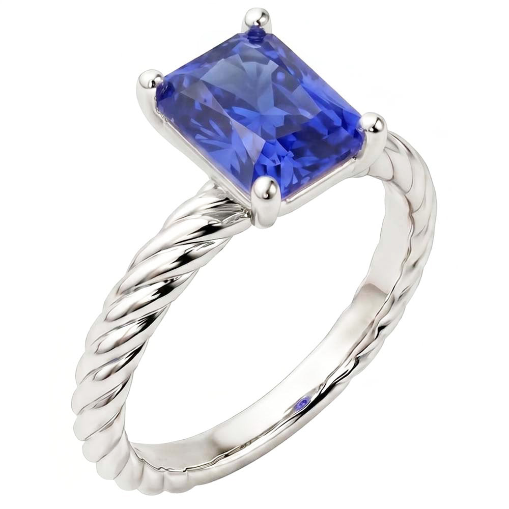 Natural Real ( Not Lab Grown )  Solitaire Blue Sapphire Ring Gold Twisted Rope Style 1.50 Carats