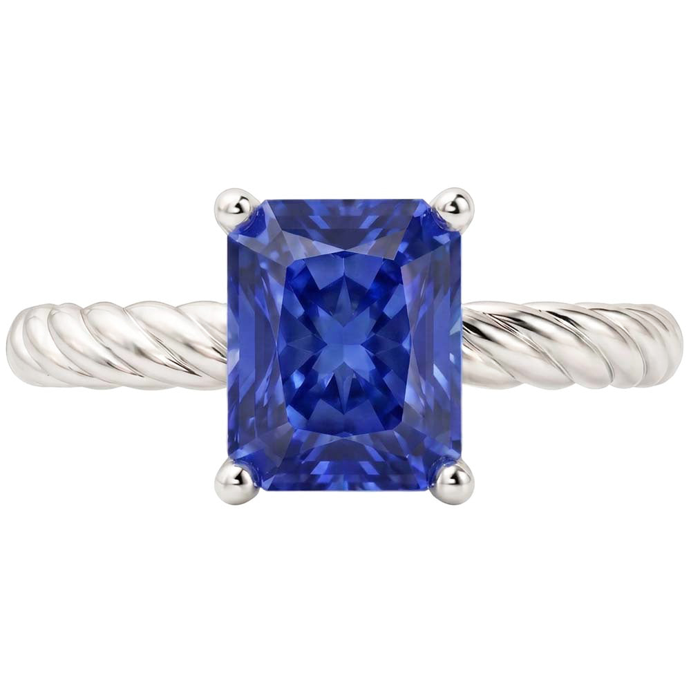 Natural Real ( Not Lab Grown )  Solitaire Blue Sapphire Ring Gold Twisted Rope Style 1.50 Carats