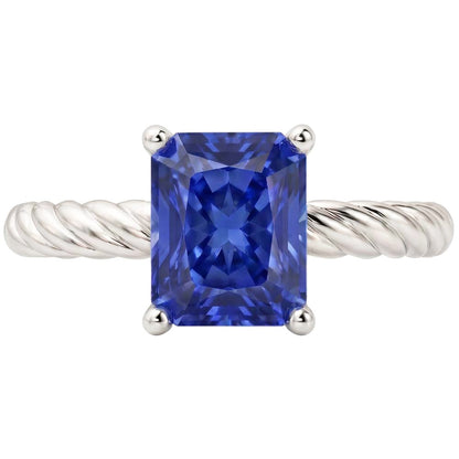 Natural Real ( Not Lab Grown )  Solitaire Blue Sapphire Ring Gold Twisted Rope Style 1.50 Carats