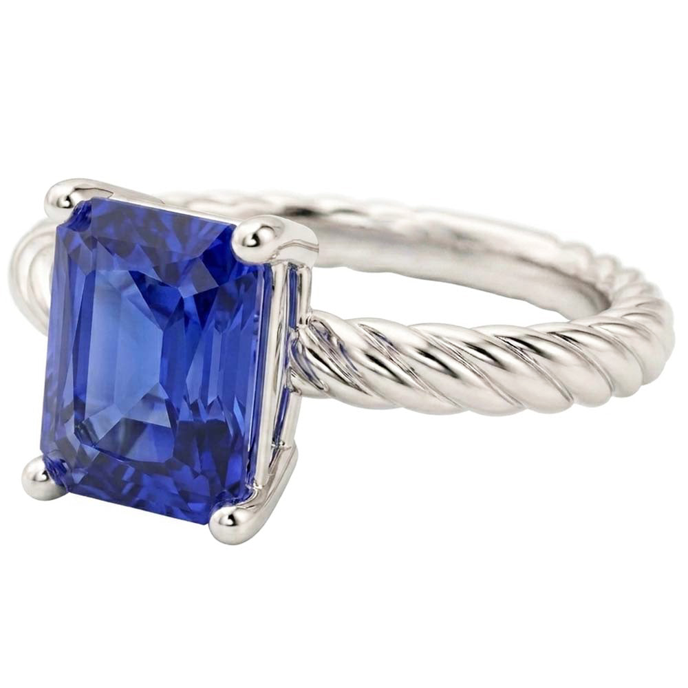 Natural Real ( Not Lab Grown )  Solitaire Blue Sapphire Ring Gold Twisted Rope Style 1.50 Carats