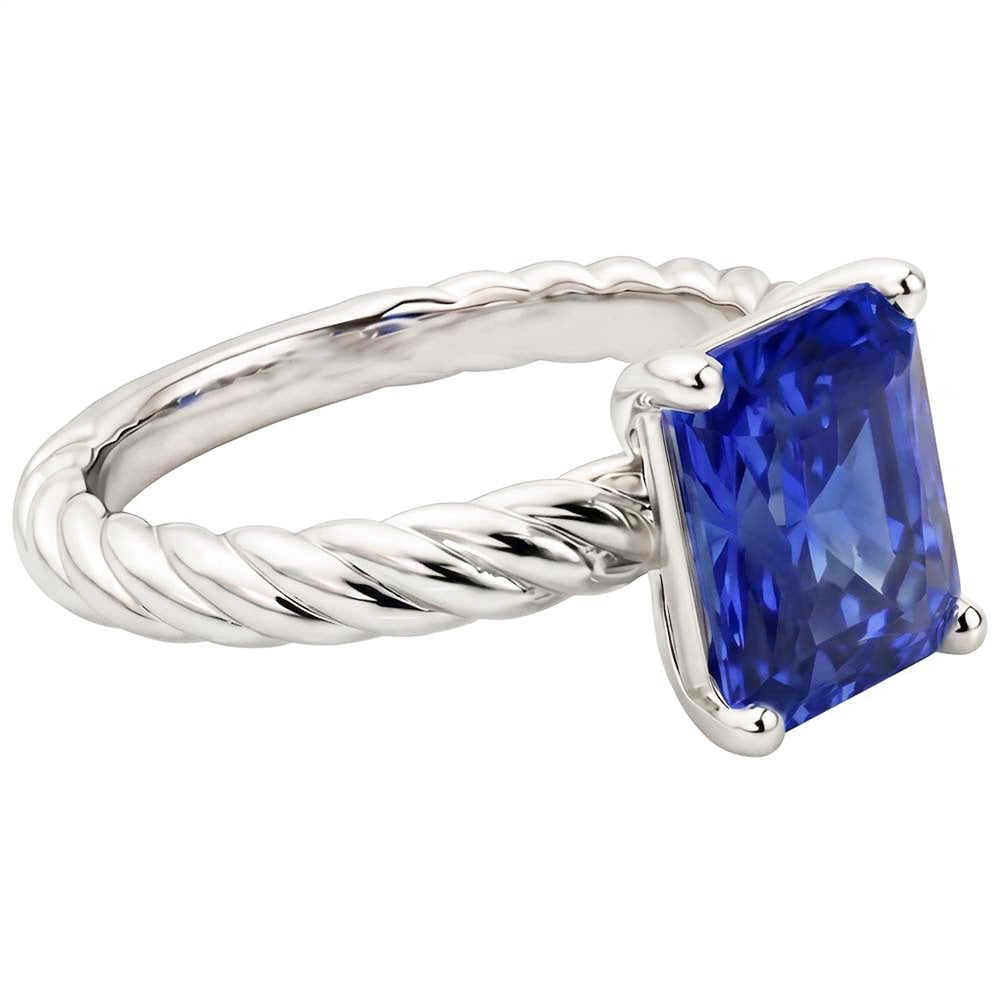 Natural Real ( Not Lab Grown )  Solitaire Blue Sapphire Ring Gold Twisted Rope Style 1.50 Carats
