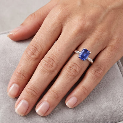 Natural Real ( Not Lab Grown )  Solitaire Blue Sapphire Ring Gold Twisted Rope Style 1.50 Carats