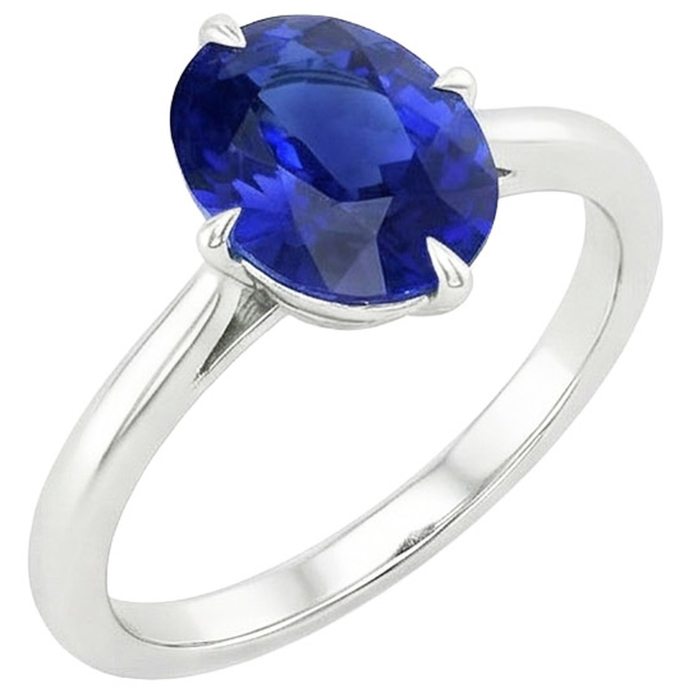 Natural Real ( Not Lab Grown )  Solitaire Blue Sapphire Ring Oval Cut Prong Setting 3 Carats