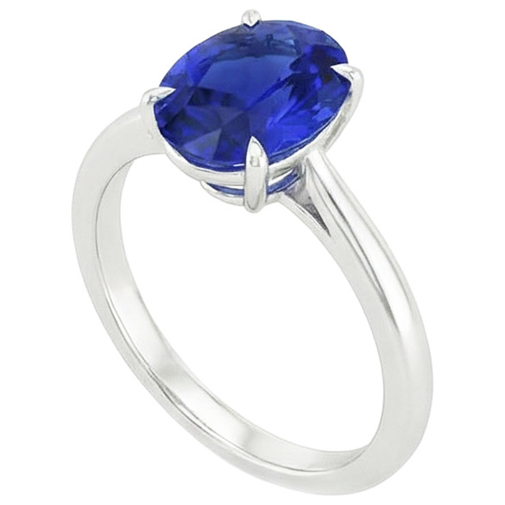 Natural Real ( Not Lab Grown )  Solitaire Blue Sapphire Ring Oval Cut Prong Setting 3 Carats