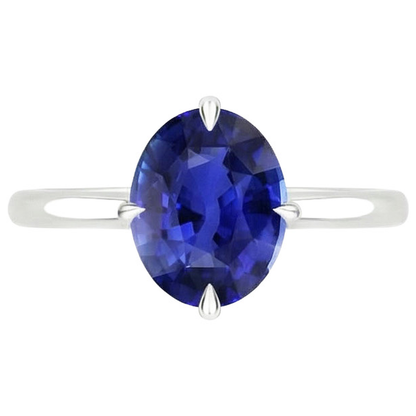 Natural Real ( Not Lab Grown )  Solitaire Blue Sapphire Ring Oval Cut Prong Setting 3 Carats