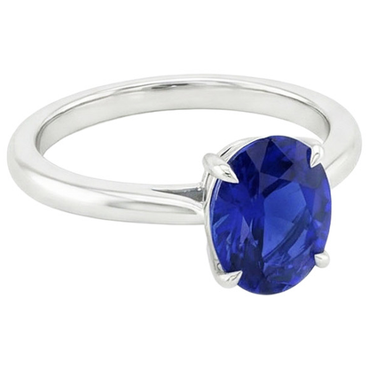 Natural Real ( Not Lab Grown )  Solitaire Blue Sapphire Ring Oval Cut Prong Setting 3 Carats