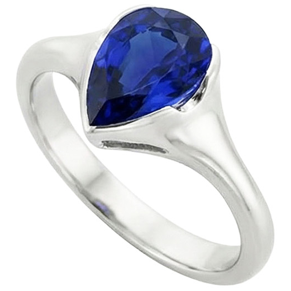 Natural Real ( Not Lab Grown )  Solitaire Ceylon Sapphire Anniversary Ring Bezel Set Pear 3 Carats