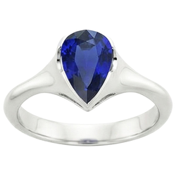Natural Real ( Not Lab Grown )  Solitaire Ceylon Sapphire Anniversary Ring Bezel Set Pear 3 Carats
