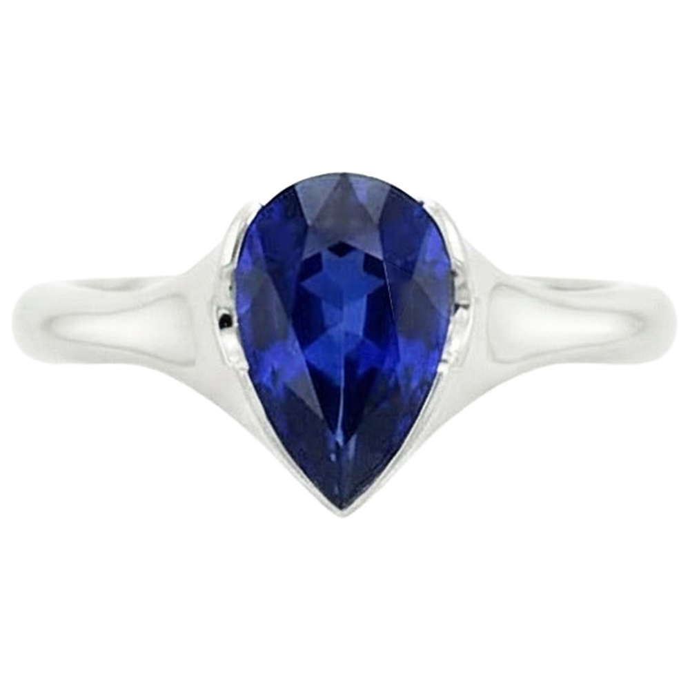 Natural Real ( Not Lab Grown )  Solitaire Ceylon Sapphire Anniversary Ring Bezel Set Pear 3 Carats