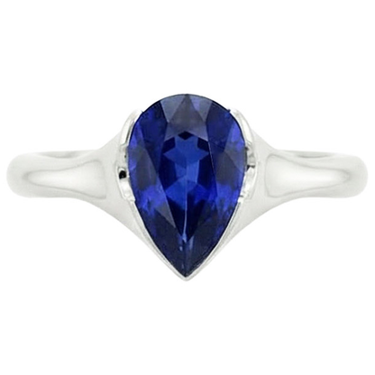Natural Real ( Not Lab Grown )  Solitaire Ceylon Sapphire Anniversary Ring Bezel Set Pear 3 Carats