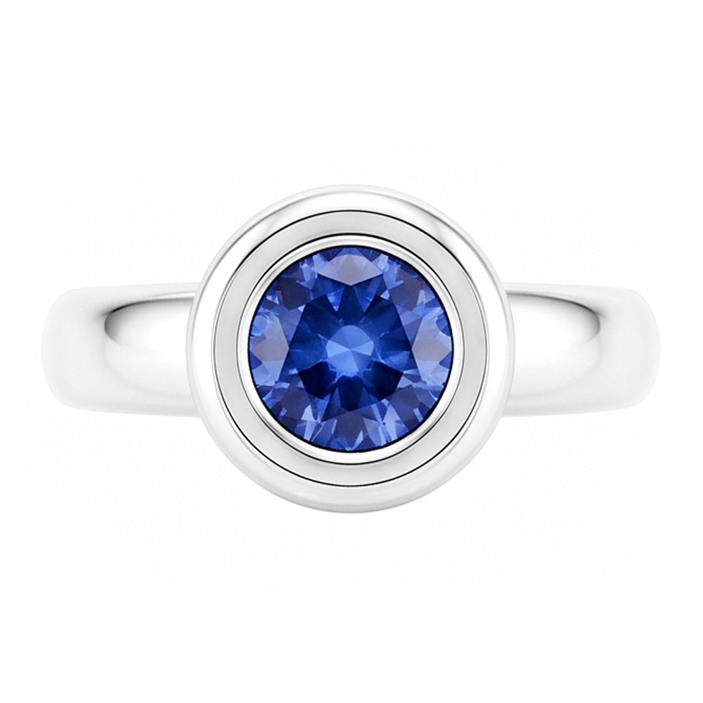 Natural Real ( Not Lab Grown )  Solitaire Ceylon Sapphire Round 1 Ct. Ring Gold Jewelry