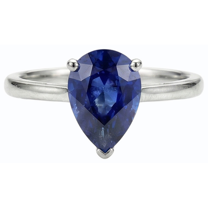 Natural Real ( Not Lab Grown )  Solitaire Ceylon Sapphire Wedding Ring White Gold 14K Pear 1.50 Carats
