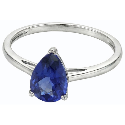 Natural Real ( Not Lab Grown )  Solitaire Ceylon Sapphire Wedding Ring White Gold 14K Pear 1.50 Carats