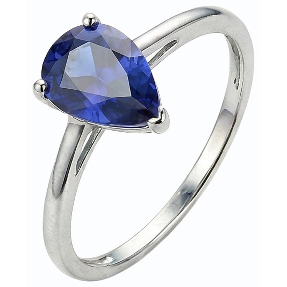 Natural Real ( Not Lab Grown )  Solitaire Ceylon Sapphire Wedding Ring White Gold 14K Pear 1.50 Carats