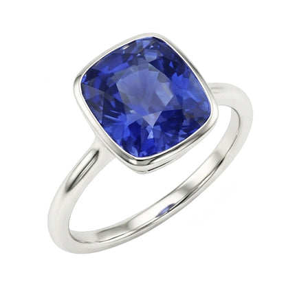 Natural Real ( Not Lab Grown )  Solitaire Cushion Sapphire Ring Bezel Set 2 Carats Gemstone Jewelry