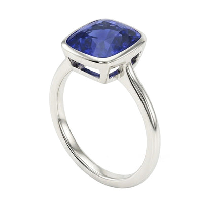 Natural Real ( Not Lab Grown )  Solitaire Cushion Sapphire Ring Bezel Set 2 Carats Gemstone Jewelry
