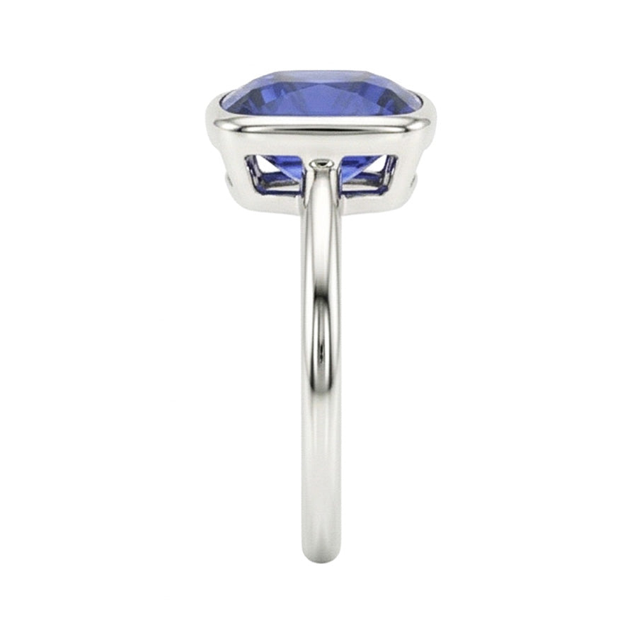 Natural Real ( Not Lab Grown )  Solitaire Cushion Sapphire Ring Bezel Set 2 Carats Gemstone Jewelry