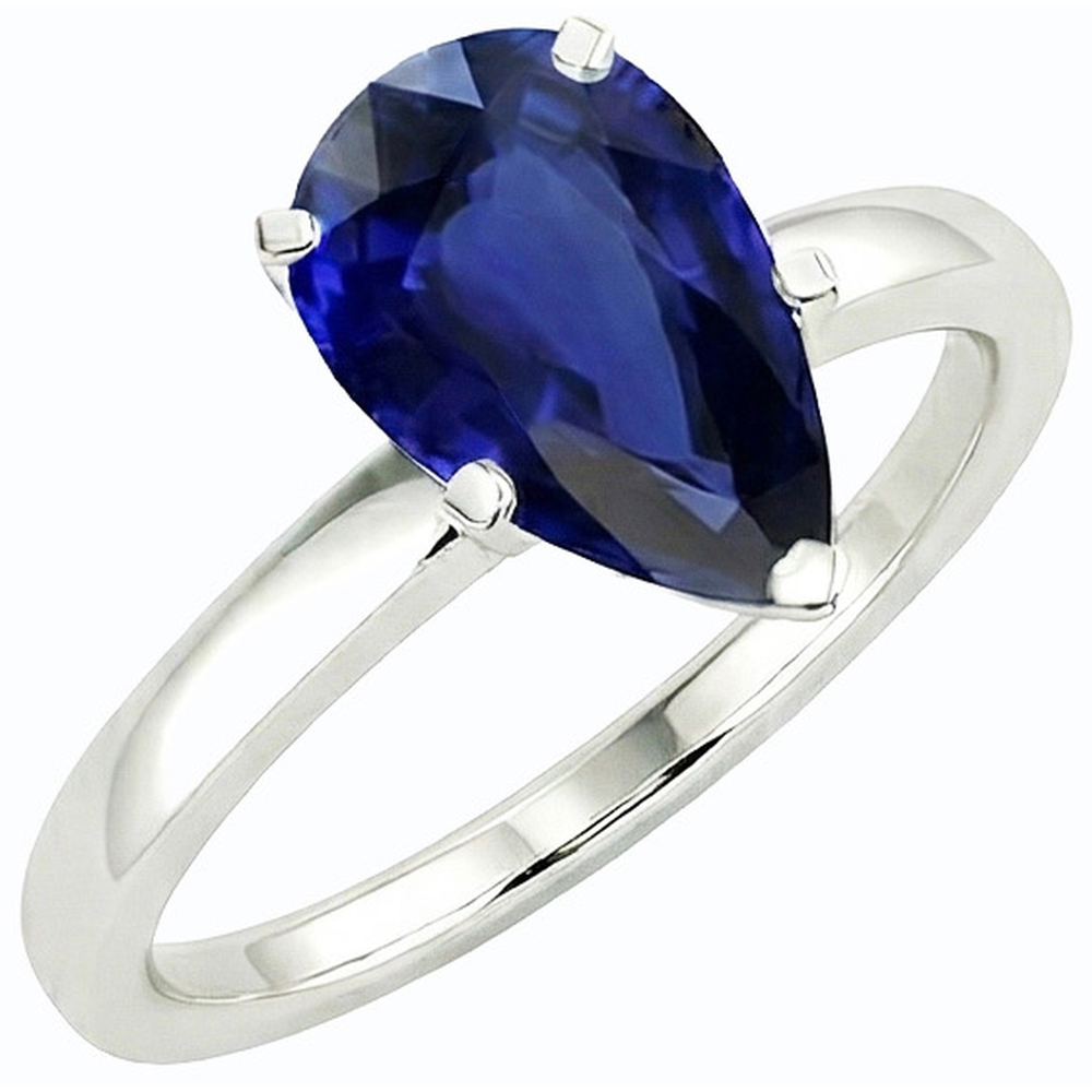 Natural Real ( Not Lab Grown )  Solitaire Deep Blue Sapphire Ring White Gold 14K Pear Cut 3 Carats