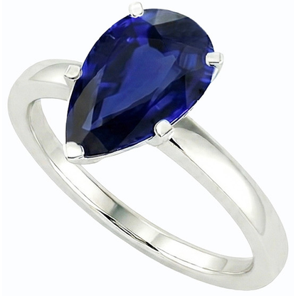 Natural Real ( Not Lab Grown )  Solitaire Deep Blue Sapphire Ring White Gold 14K Pear Cut 3 Carats