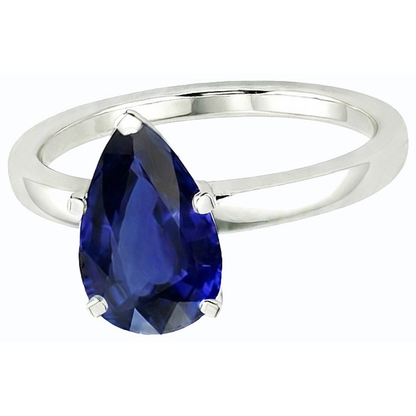 Natural Real ( Not Lab Grown )  Solitaire Deep Blue Sapphire Ring White Gold 14K Pear Cut 3 Carats