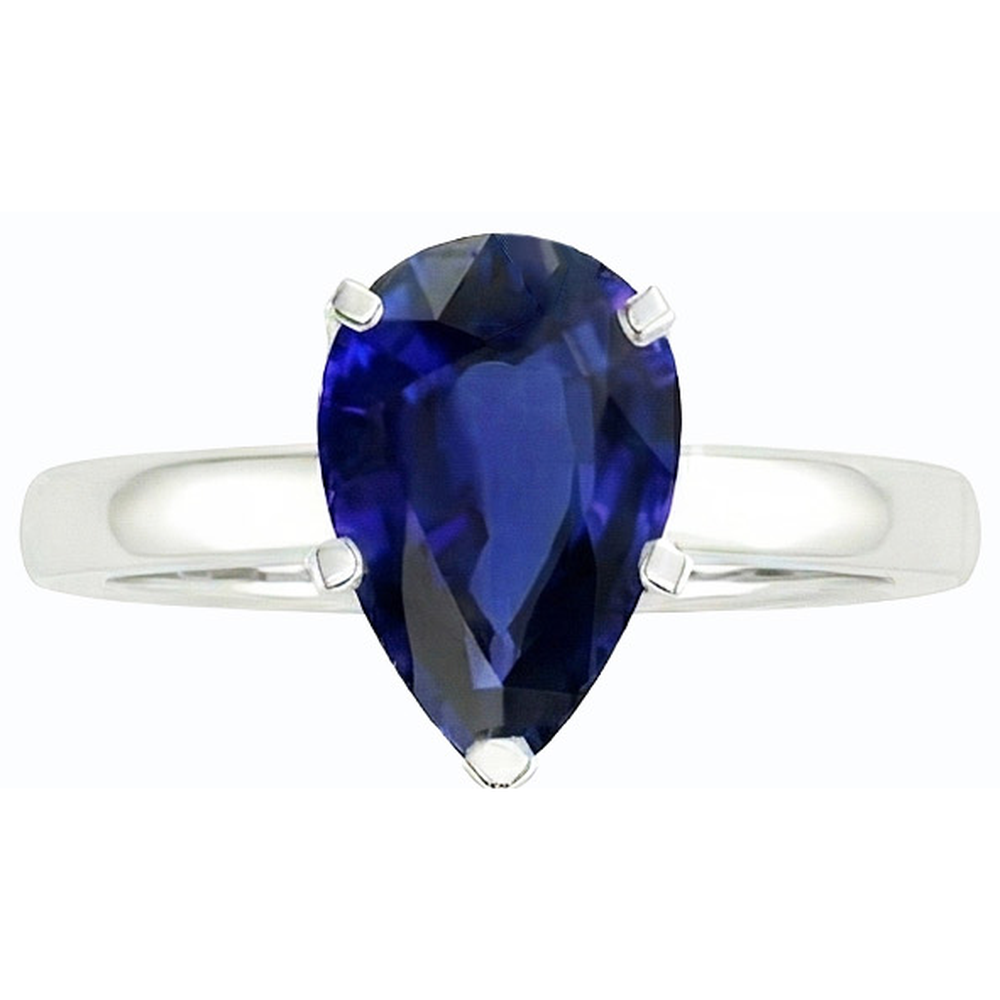 Natural Real ( Not Lab Grown )  Solitaire Deep Blue Sapphire Ring White Gold 14K Pear Cut 3 Carats