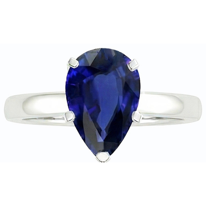 Natural Real ( Not Lab Grown )  Solitaire Deep Blue Sapphire Ring White Gold 14K Pear Cut 3 Carats