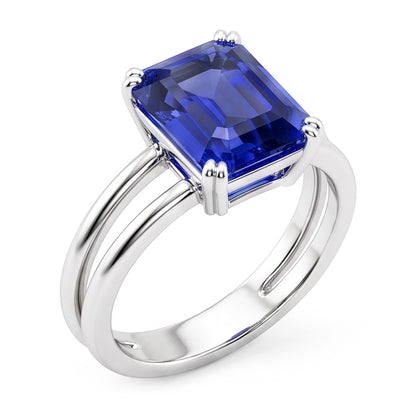 Natural Real ( Not Lab Grown )  Solitaire Emerald Blue Sapphire Ring Double Prong Split Shank 2 Carats