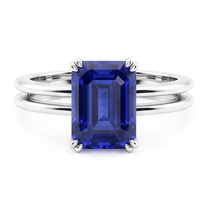 Natural Real ( Not Lab Grown )  Solitaire Emerald Blue Sapphire Ring Double Prong Split Shank 2 Carats