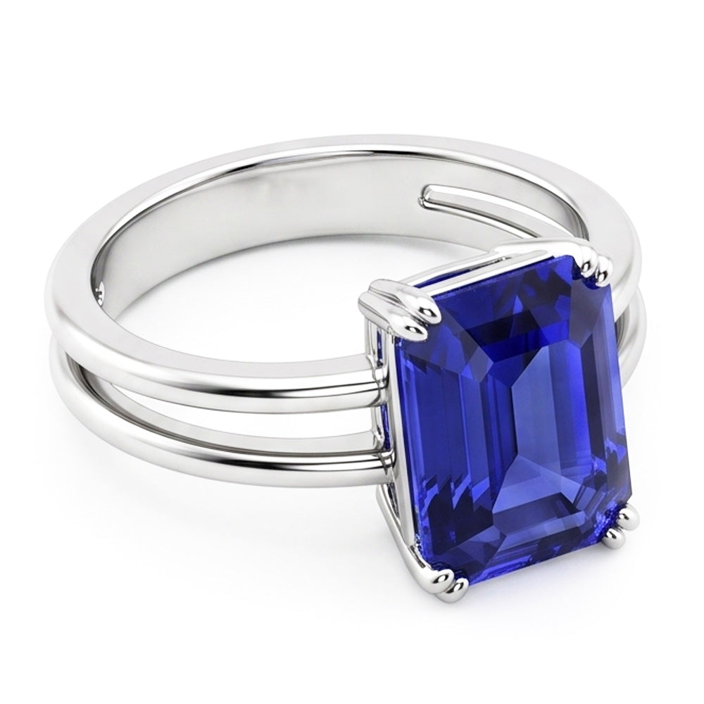 Natural Real ( Not Lab Grown )  Solitaire Emerald Blue Sapphire Ring Double Prong Split Shank 2 Carats
