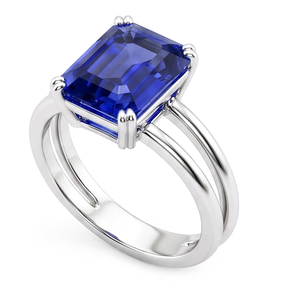 Natural Real ( Not Lab Grown )  Solitaire Emerald Blue Sapphire Ring Double Prong Split Shank 2 Carats