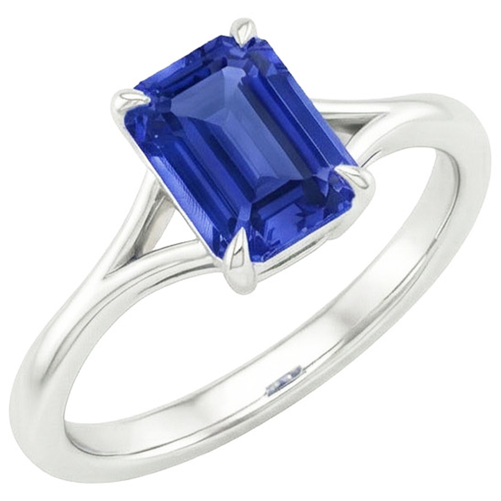 Natural Real ( Not Lab Grown )  Solitaire Emerald Blue Sapphire Ring Split Shank 2.50 Carat White Gold