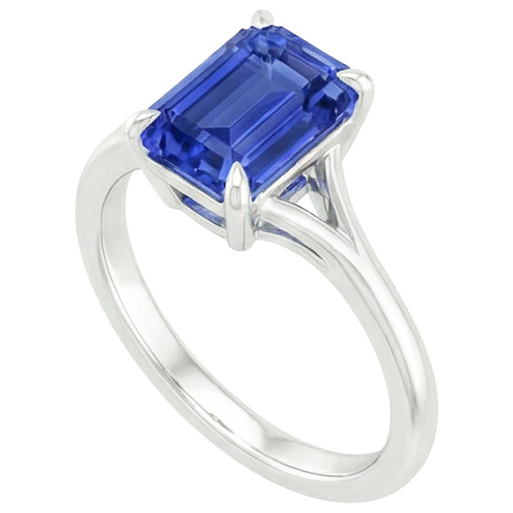 Natural Real ( Not Lab Grown )  Solitaire Emerald Blue Sapphire Ring Split Shank 2.50 Carat White Gold