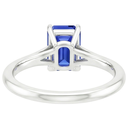 Natural Real ( Not Lab Grown )  Solitaire Emerald Blue Sapphire Ring Split Shank 2.50 Carat White Gold