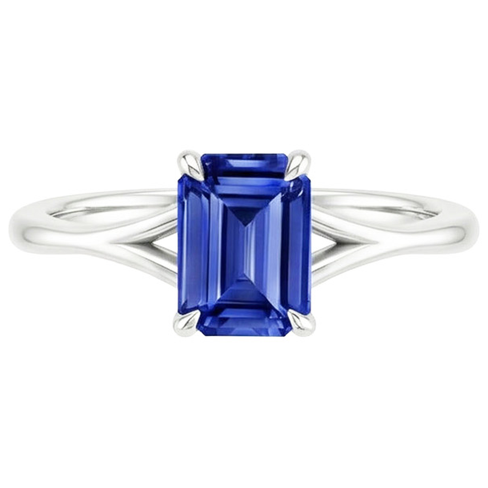 Natural Real ( Not Lab Grown )  Solitaire Emerald Blue Sapphire Ring Split Shank 2.50 Carat White Gold