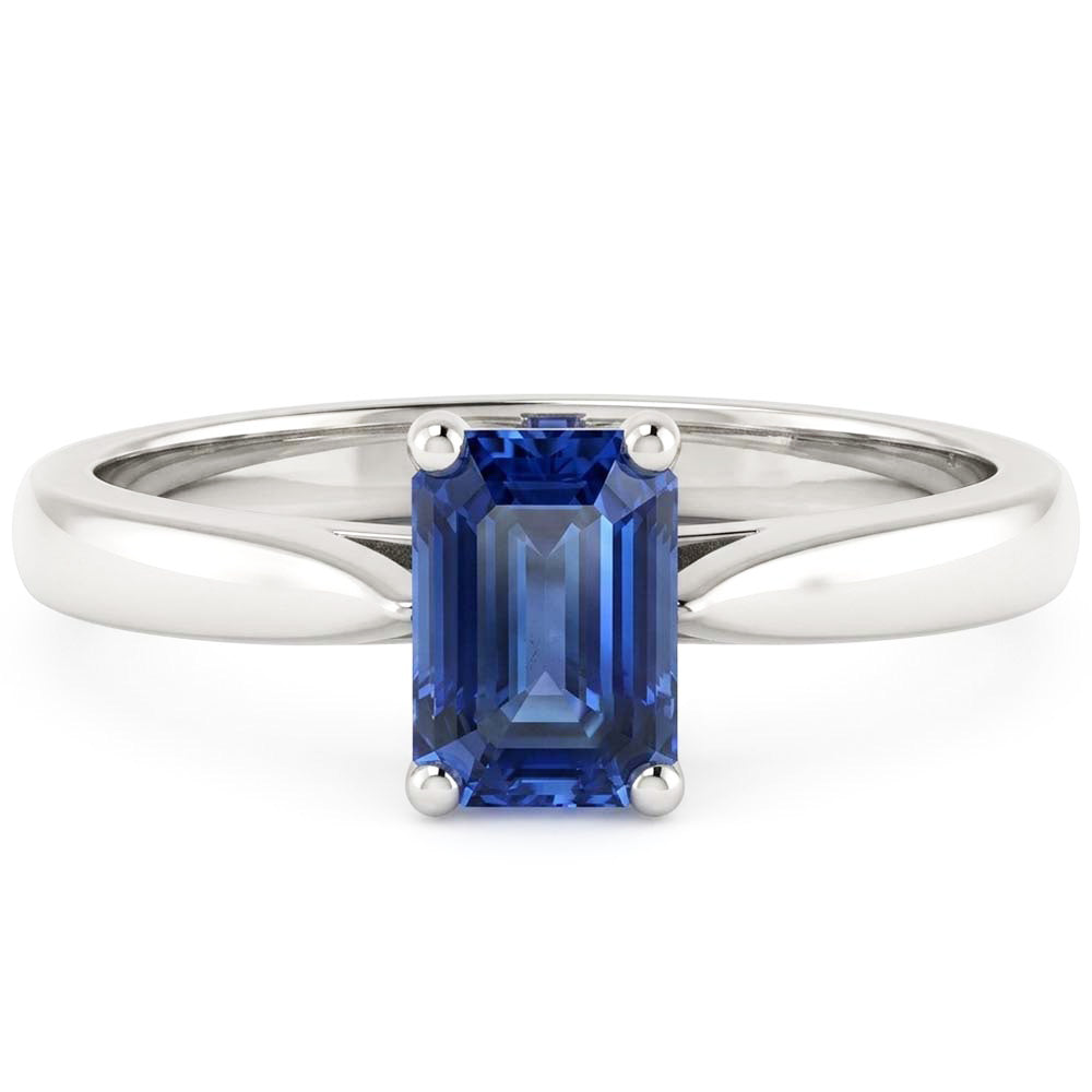 Natural Real ( Not Lab Grown )  Solitaire Emerald Ceylon Sapphire Ring 1 Carat Tapered Shank Jewelry