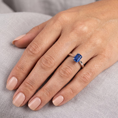 Natural Real ( Not Lab Grown )  Solitaire Emerald Ceylon Sapphire Ring 1 Carat Tapered Shank Jewelry